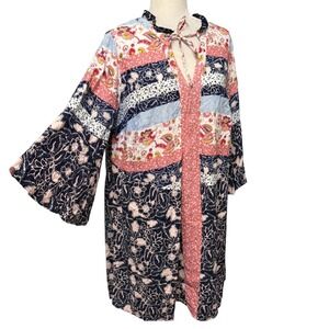 Womens 1X Tunic Dress Multi Color‎ Boho Floral Patchwork Cottagecore Peasant